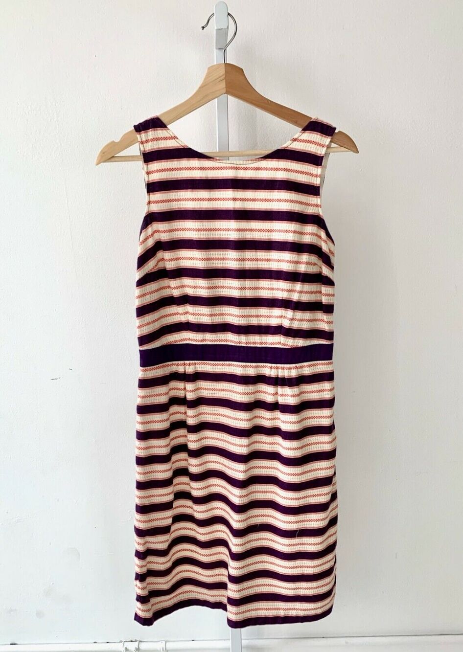 BODEN UK 10 US 6 Grace Sheath Dress Striped Sleeveless Knee Length Cotton Purple